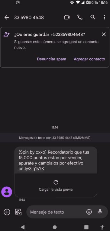 Fraude SPIN by OXXO. Ofrecen puntos por mensaje SMS 2