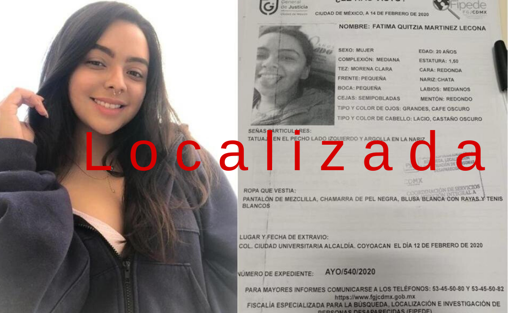 Encuentran a Fátima estudiante de la UNAM