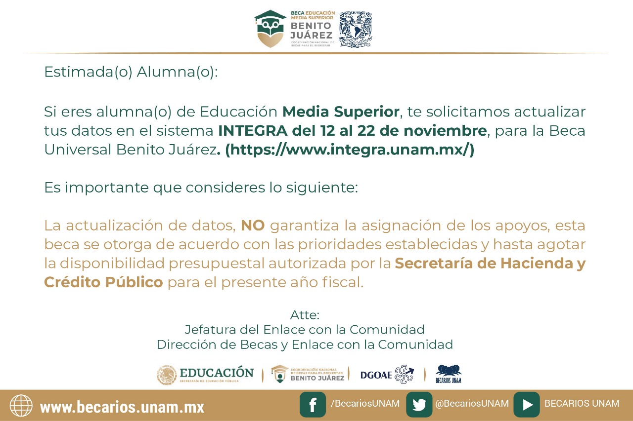 Beca Benito Juarez Prepa UNAM CCH Integra actualizar datos 1