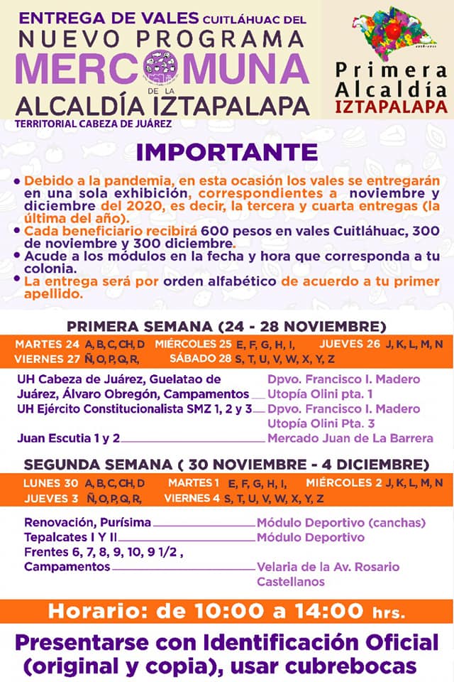nuevas fechas vales mercomuna iztapalapa 1 noviembre diciembre 5