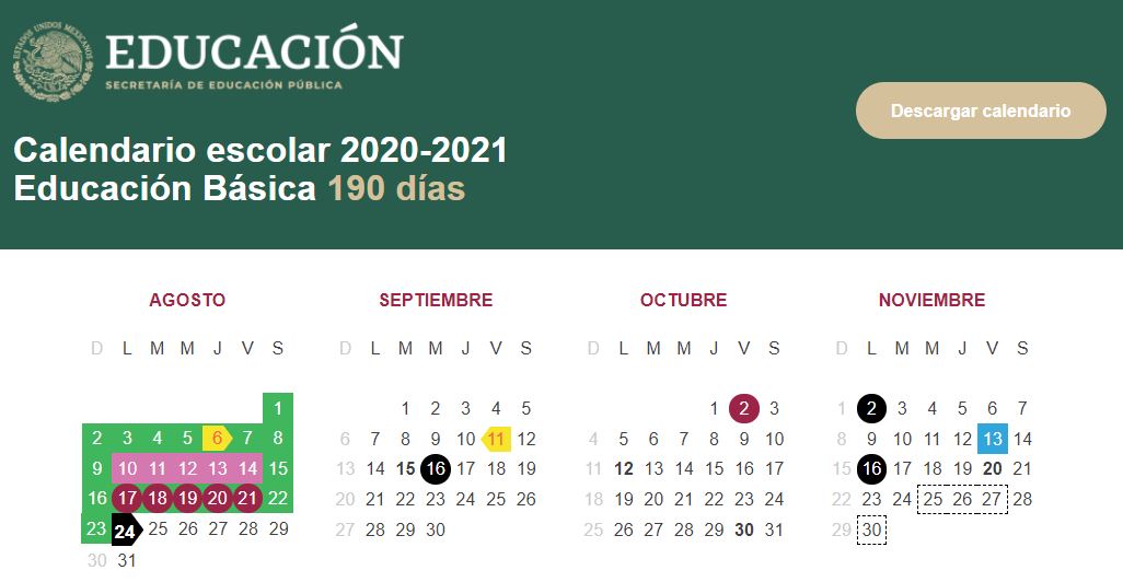 calendario escolar SEP 2020 2021