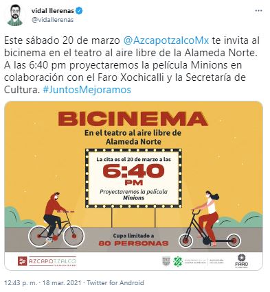 bicinema azcapotzalco 2021 20 de marzo minions parque alameda norte 1