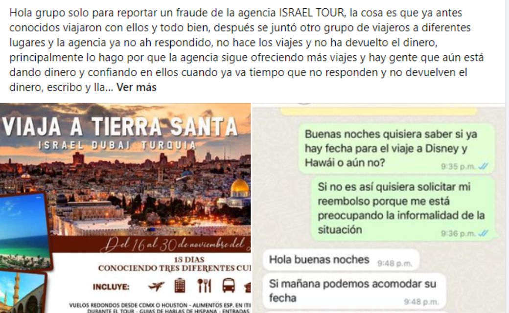 A través de redes sociales se han hecho varias denuncias para alertar a los usuarios | Foto: Grupo Agencias de Viajes fraudes y estafas